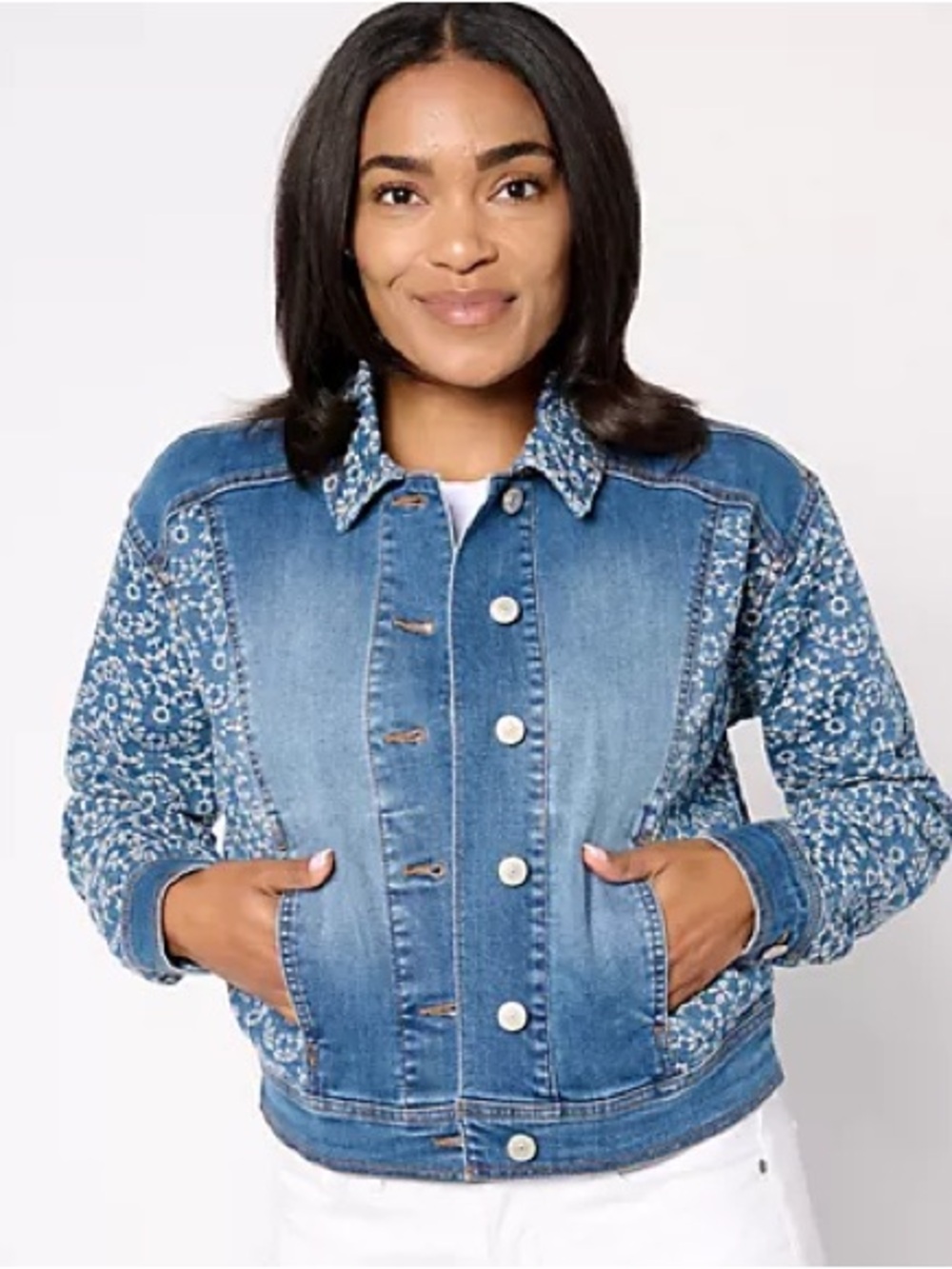 LOGO Lab by Lori Goldstein Denim Jacket with Eyelet Embroidery